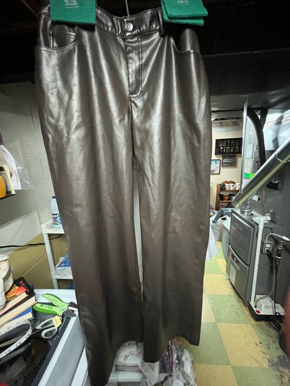 Faux Leather Wide-Leg Pants - Dark Brown Size 10 NWT
